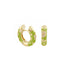 Warm Olive Flowers by Orly enamel flower huggie earrings with gold-tone detailing, paired front and side view