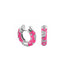Hot Pink Flowers by Orly enamel flower huggie earrings with silver-tone detailing, paired front and side view