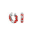 Hot Red M Flowers by Orly enamel flower huggie earrings with silver-tone detailing, paired front and side view