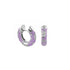 Lavender Flowers by Orly enamel flower huggie earrings with silver-tone detailing, paired front and side view