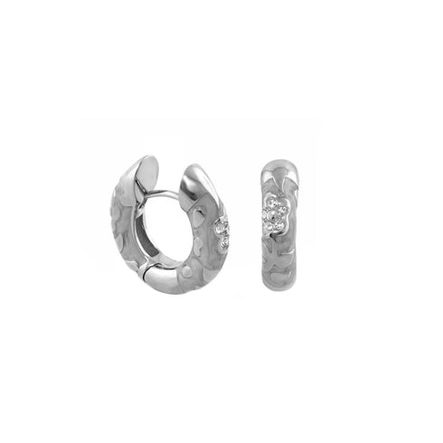 Light Gray M Flowers by Orly enamel flower huggie earrings with silver-tone detailing, paired front and side view