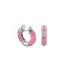 Pink Flowers by Orly enamel flower huggie earrings with silver-tone detailing, paired front and side view