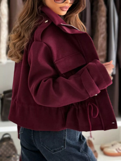 Women's drawstring button front jacket with pockets