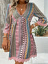 Lace Trim Printed V-Neck 3/4 Sleeve Dress - Twice The Charm Boutique