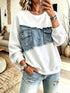 Plus Size Denim Patchwork Sweatshirt - Raw Hem Detail - Twice The Charm Boutique