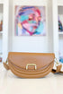 Camel Fame crescent crossbody bag with gold-tone buckle detail