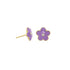 Purple enamel daisy studs with crystal centers and gold-tone finish, pair view