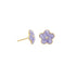 Lavender enamel daisy studs with crystal centers and gold-tone finish, pair view