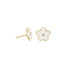White enamel daisy studs with crystal centers and gold-tone finish, pair view