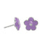 Lavender enamel daisy studs with crystal centers and silver-tone finish, pair view