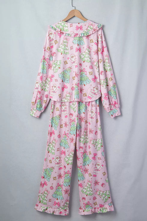 Christmas Pajama Set - Button Front & Ruffle Detail - Twice The Charm Boutique