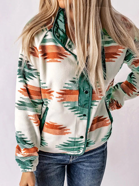 Women's Geometric Jacket - Button Front & Pockets - Twice The Charm Boutique