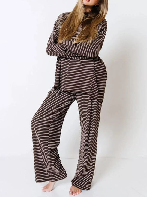 Striped Pajama Set - Dropped Shoulder Top & Pants - Twice The Charm Boutique