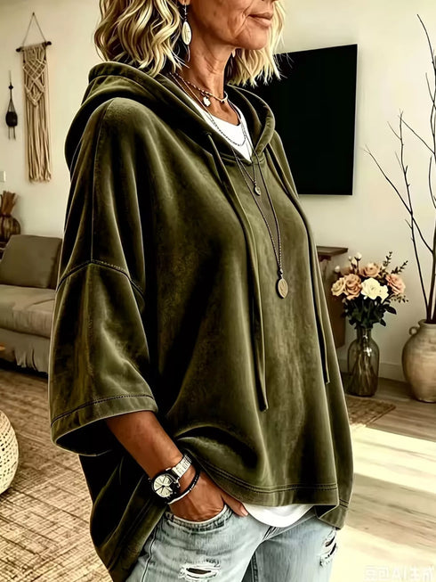 Women's Velvet Drawstring Hoodie - Pocketed Pullover - Twice The Charm Boutique