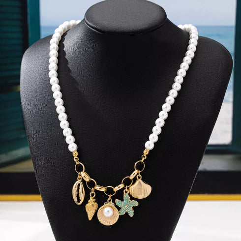 Pearl Charm Necklace - Ocean-Inspired Gold-Plated Style - Twice The Charm Boutique