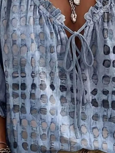 Women's Tie-Neck Ruffle Blouse - 3/4 Sleeve S-3XL - Twice The Charm Boutique