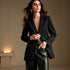 Black notch-lapel blazer with flap pockets, front view