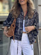 Black lightweight printed zip up jacket for women