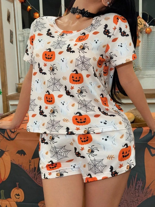 Halloween Pajama Set - Short Sleeve Top & Drawstring Shorts - Twice The Charm Boutique
