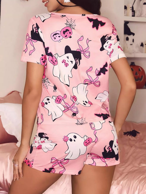Halloween Pajama Set - Short Sleeve Top & Drawstring Shorts - Twice The Charm Boutique