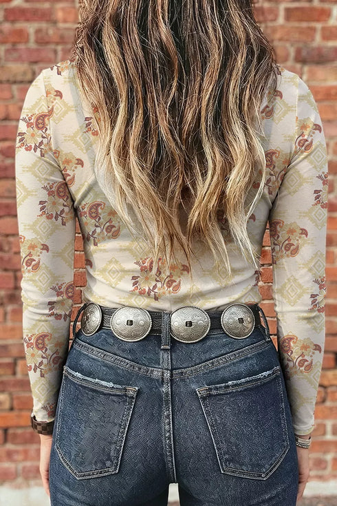 Floral Print Sheer Mock Neck Slim Fit Long Sleeve Top - product image 2