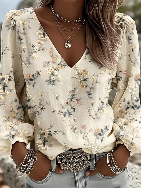 Floral Print V-Neck Long Sleeve Blouse - product image 2