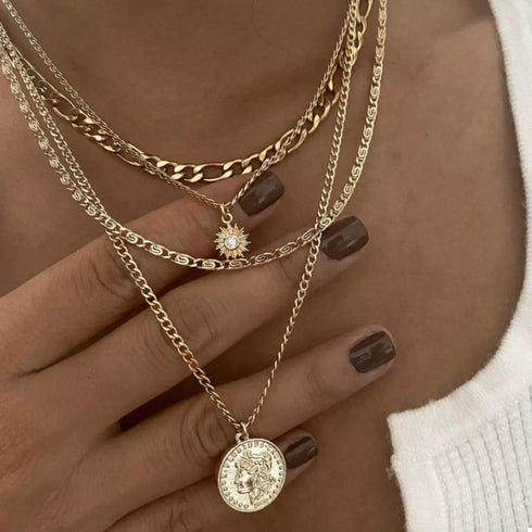 Four-Layer Pendant Necklace - Gold or Silver