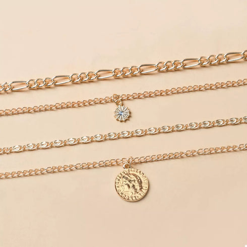 Four-Layer Pendant Necklace - Gold or Silver