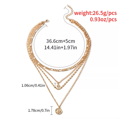 Four-Layer Pendant Necklace - Gold or Silver