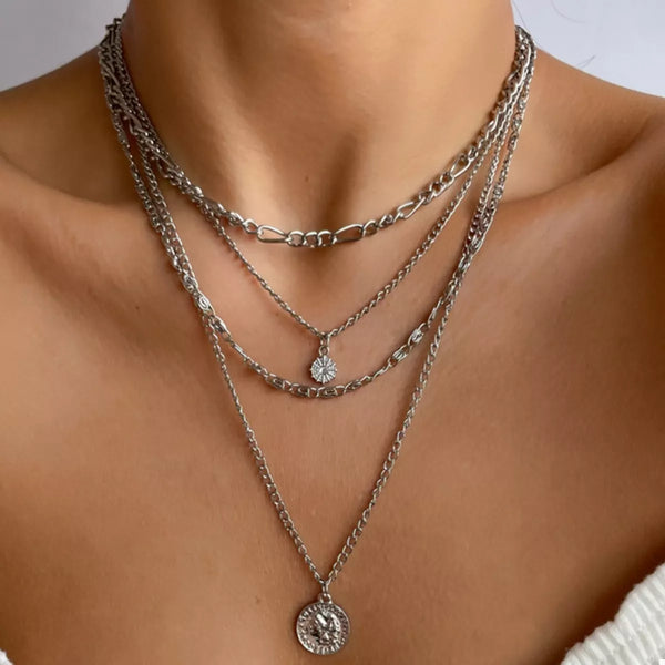 Four-Layer Pendant Necklace - Gold or Silver