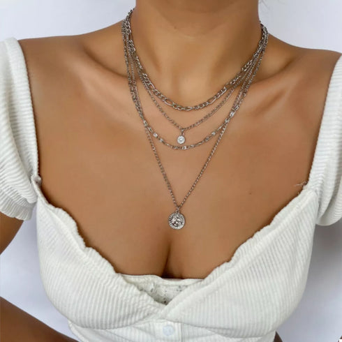 Four-Layer Pendant Necklace - Gold or Silver