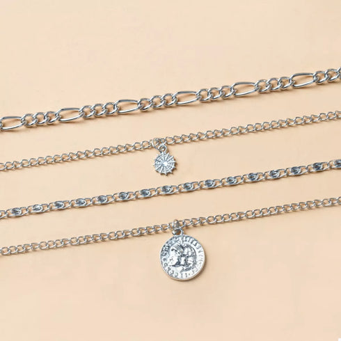 Four-Layer Pendant Necklace - Gold or Silver