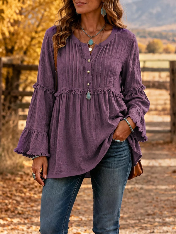 Fringe Trim Ruffle Sleeve Blouse – Sizes S–5XL - product image 1