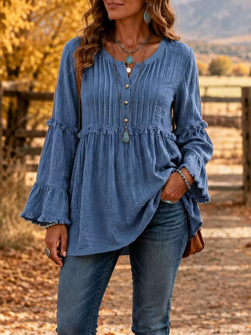 Fringe Trim Ruffle Sleeve Blouse – Sizes S–5XL - product image 4