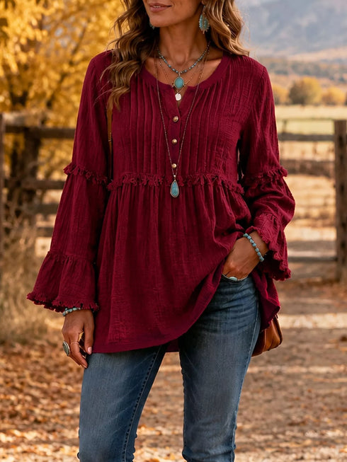 Fringe Trim Ruffle Sleeve Blouse – Sizes S–5XL - product image 6
