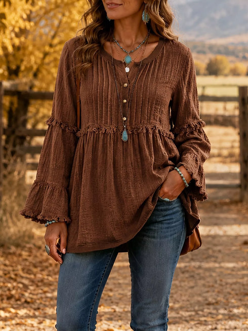 Fringe Trim Ruffle Sleeve Blouse – Sizes S–5XL - product image 7