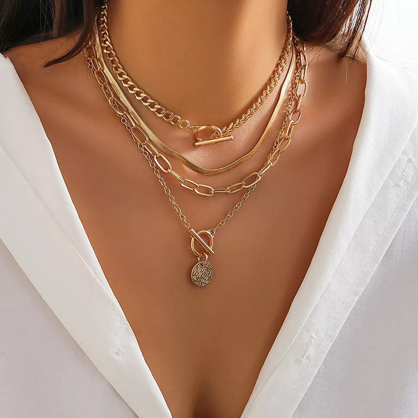 Gold 4-Piece Layered Coin Pendant Necklace