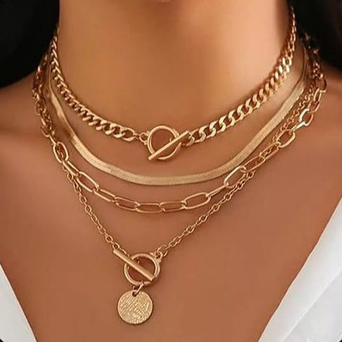 Gold 4-Piece Layered Coin Pendant Necklace