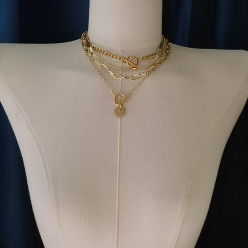 Gold 4-Piece Layered Coin Pendant Necklace