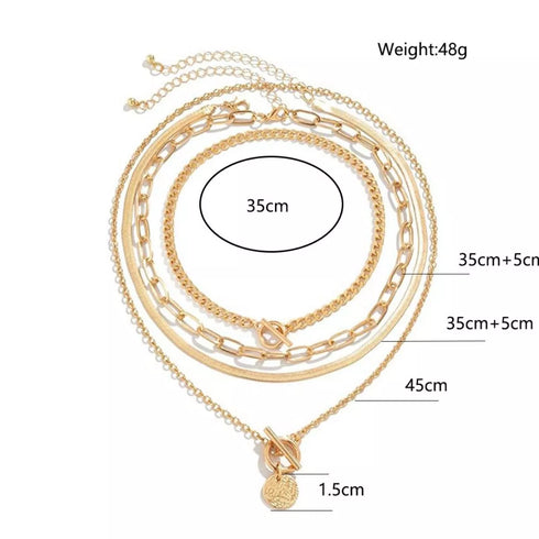 Gold 4-Piece Layered Coin Pendant Necklace