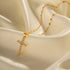 Gold Cross Pendant Necklace with Zircon