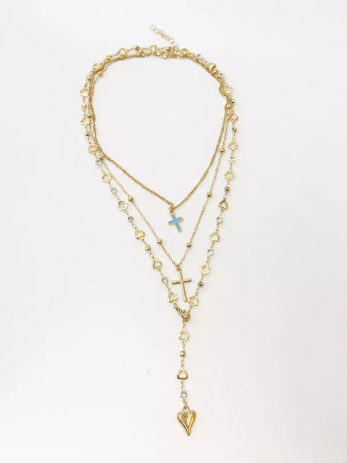 Gold Layered Cross and Heart Necklace
