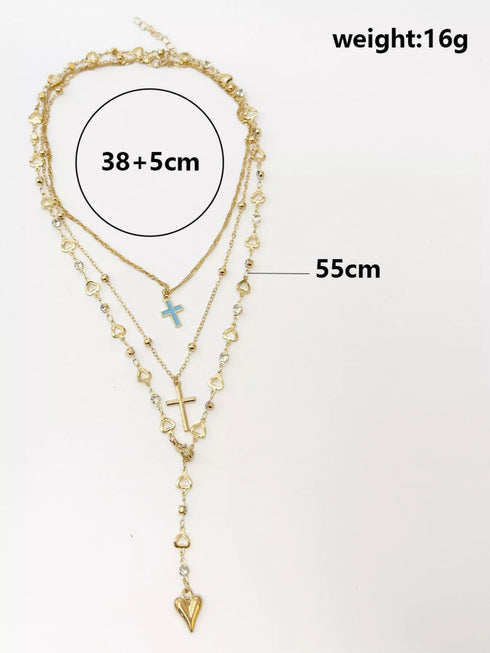 Gold Layered Cross and Heart Necklace