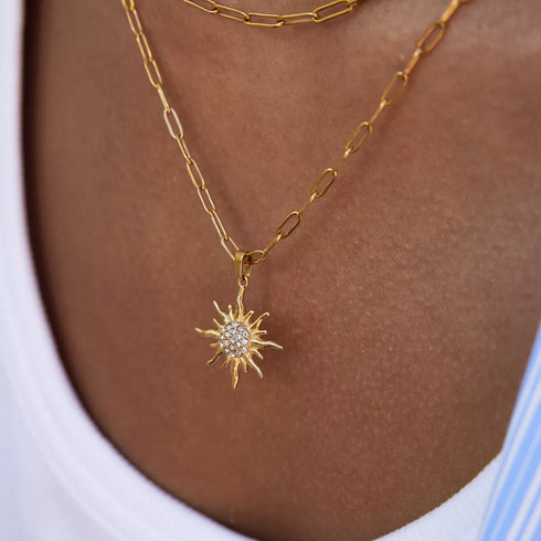 Gold Rhinestone Double Layer Pendant Necklace