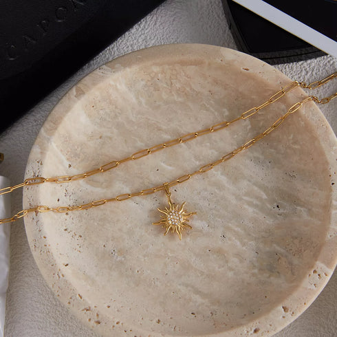 Gold Rhinestone Double Layer Pendant Necklace