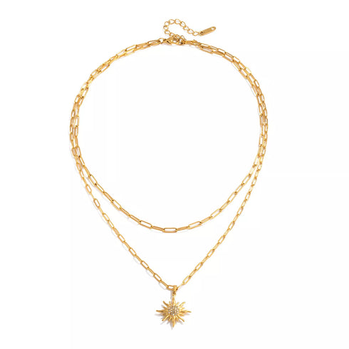 Gold Rhinestone Double Layer Pendant Necklace