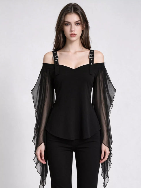 Halloween Gothic Buckle Strap Sheer Mesh Top - product image 2