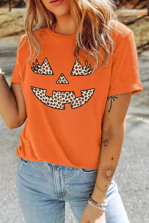Halloween Pumpkin Face Leopard Graphic Tee - product image 2
