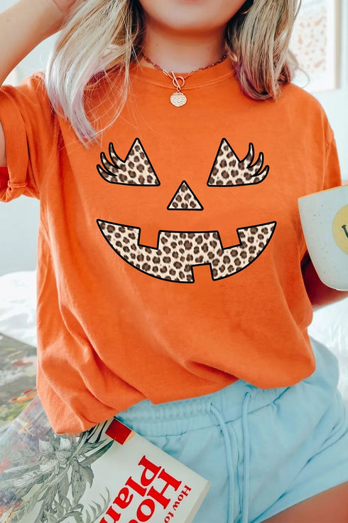 Halloween Pumpkin Face Leopard Graphic Tee - product image 3