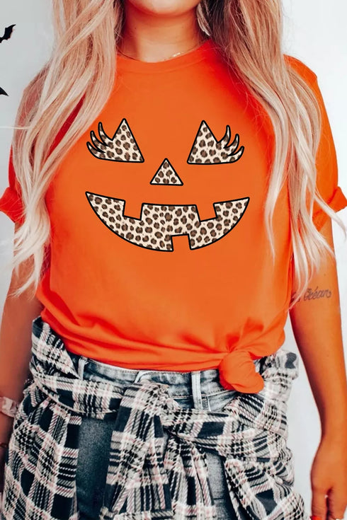 Halloween Pumpkin Face Leopard Graphic Tee - product image 5